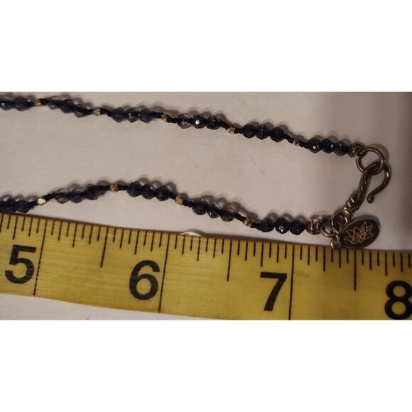 Satya .925 Sterling Silver Sapphire Beaded Necklace, Lotus Flower, 16", Dainty - Picture 5 of 5